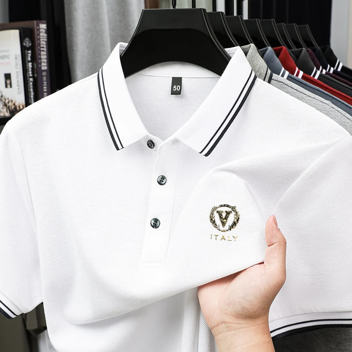 100% pure cotton men's polo shirt high-end brand unique letter printed short sleeve summer new comfortable casual lapel T-shirt