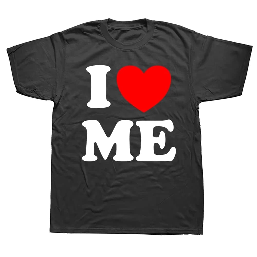 Divertenti T-Shirt 'I Love Me' con Cuore Rosso, Magliette Estive in Cotone con Grafica, Streetwear a Maniche Corte, Regali di Compleanno, Abbigliamento Uomo