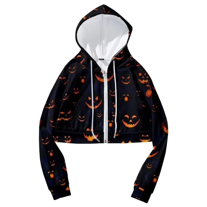 Short Zip Hoodie 3D Halloween Print FW 2025 Europe US Style Men's Warmth Resistant Deformation Printed Sweatshirt