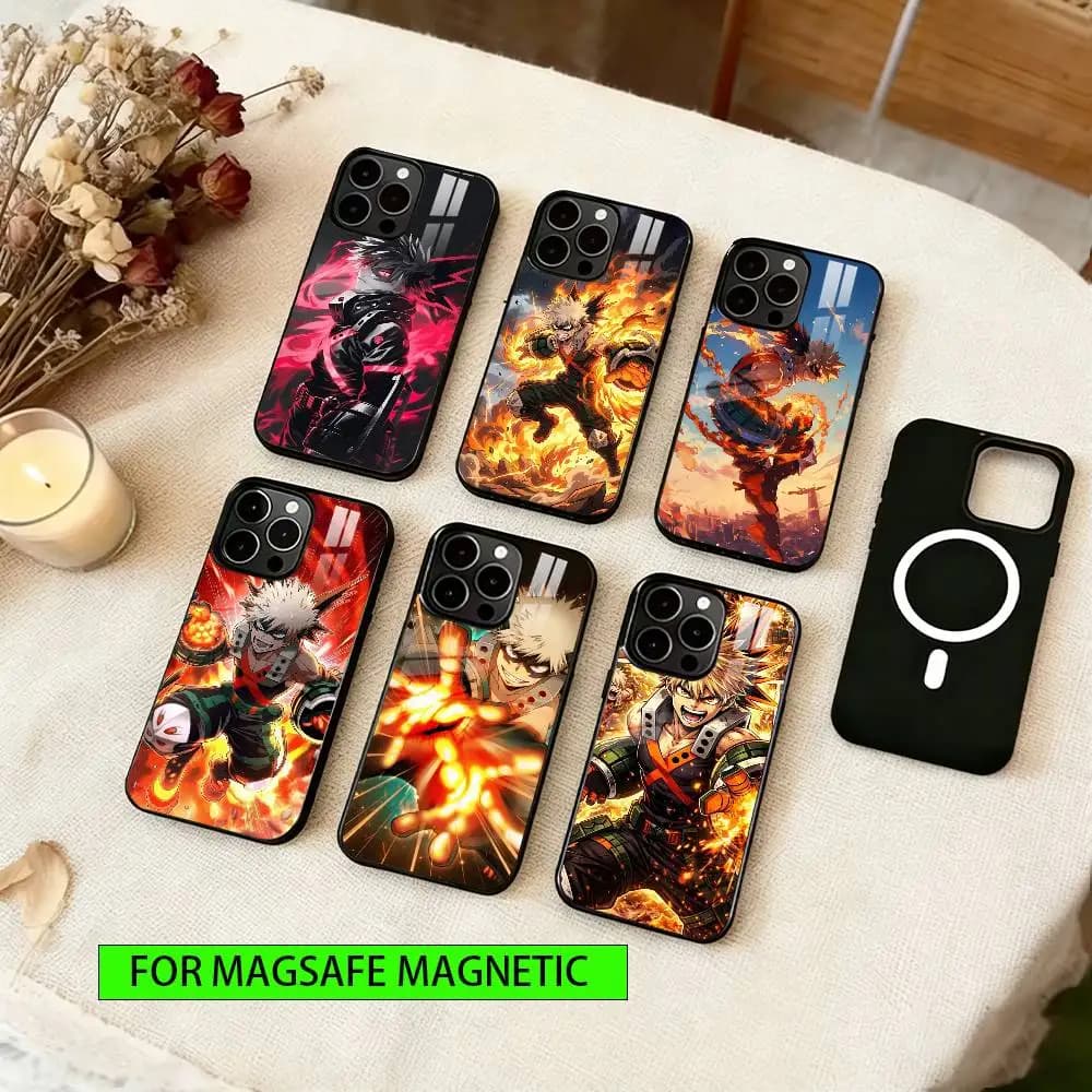 Cover per iPhone Katsuki Bakugo per modelli 17, 16, 15, 14, 13, 12, 11 Plus, Pro, magnetica con ricarica wireless MagSafe