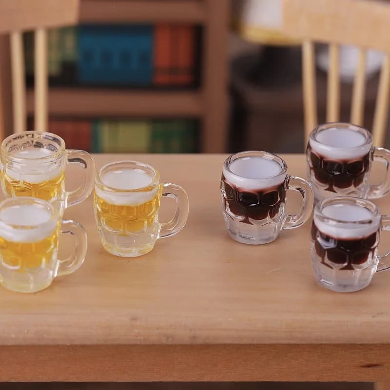 Set di 5 Mini Bicchieri da Birra con Motivo a Reticolo, Modellini in Miniatura per Bambole, Accessori per Casa delle Bambole, Decorazione per Cucina e Casa
