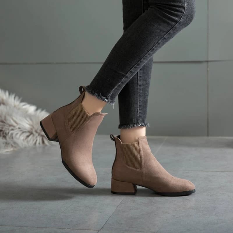Inverno Donna Nuovi Stivaletti Chelsea Caviglia Punta tonda Tacco quadrato Scarpa Solido Casual Comfort scarpe moda stivaletto corto da donna alla moda Botas