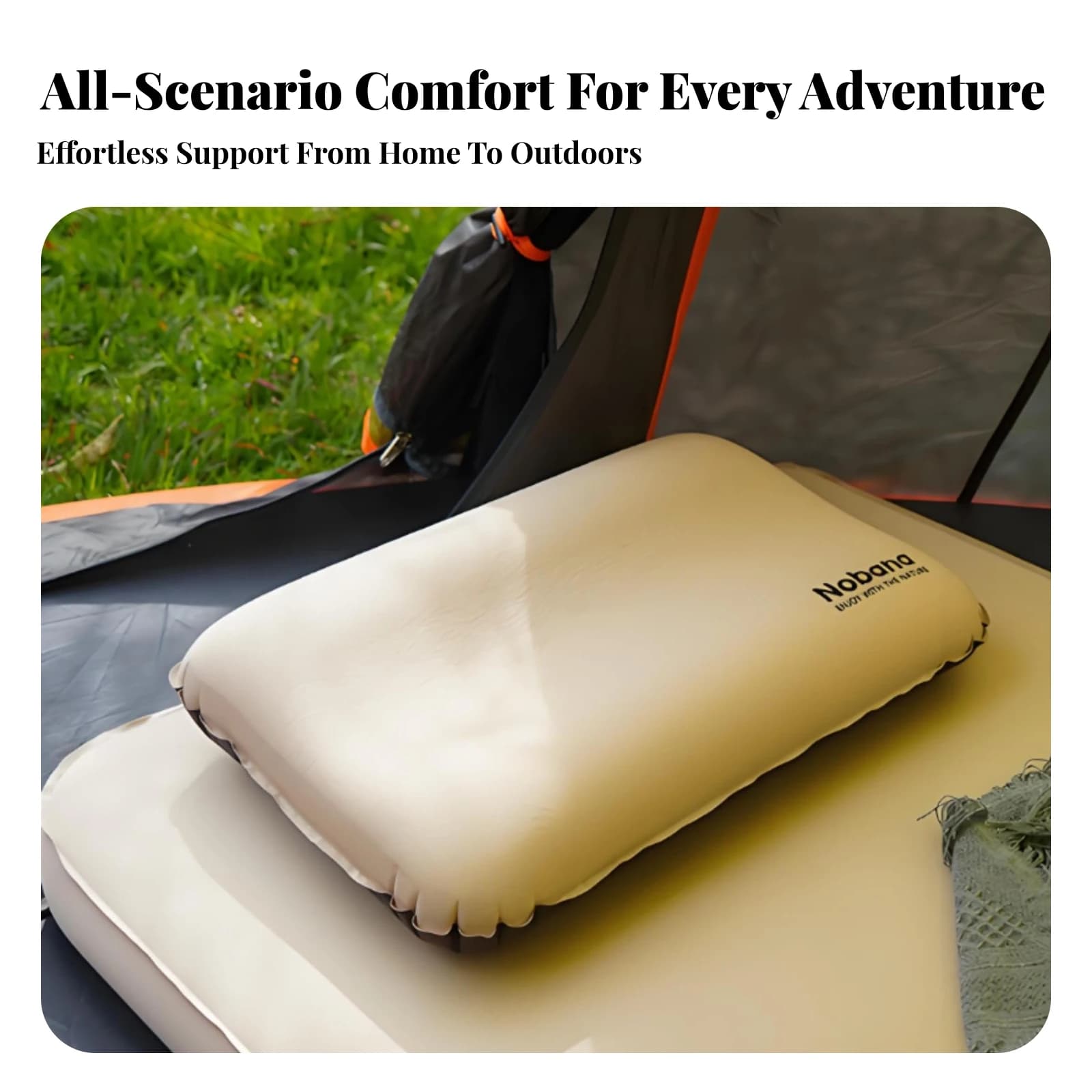 Self-Inflating Pillow Built-in Valve Camping Pillow Travel Cushion Soft Textile Drawstring Bag for Outdoor, Tent