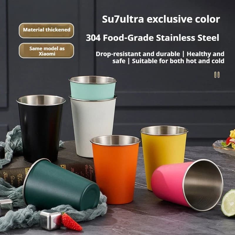 Tazza in Acciaio Inox Impilabile, Bicchiere per Acqua, Tazza da Picnic, Tumbler da Viaggio e Campeggio, Boccale per Birra e Latte, Tazza per Acqua da Esterno