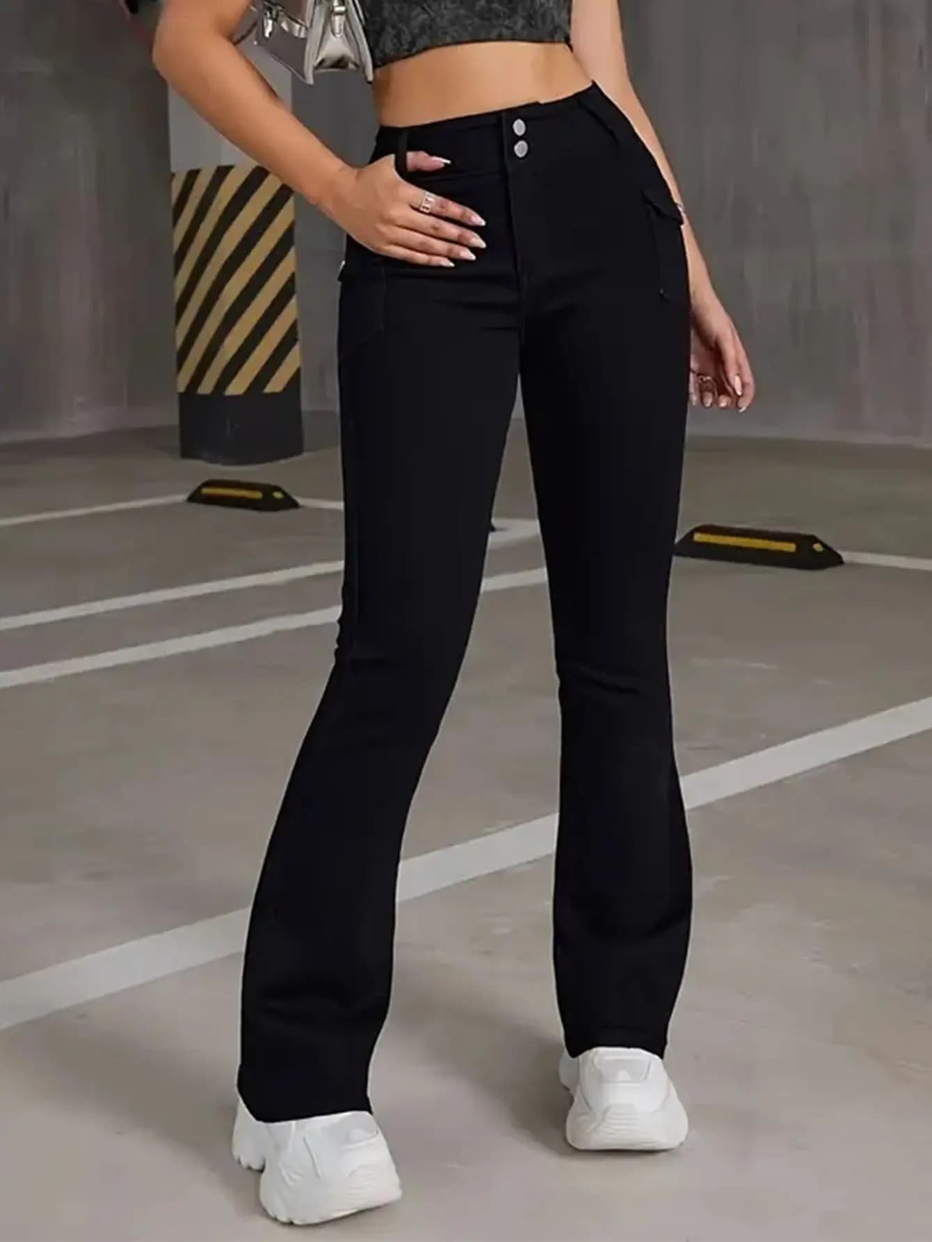 Jeans skinny alla moda vintage streetwear da donna nuovi Pantaloni classici a zampa d'elefante neri gotici a vita alta