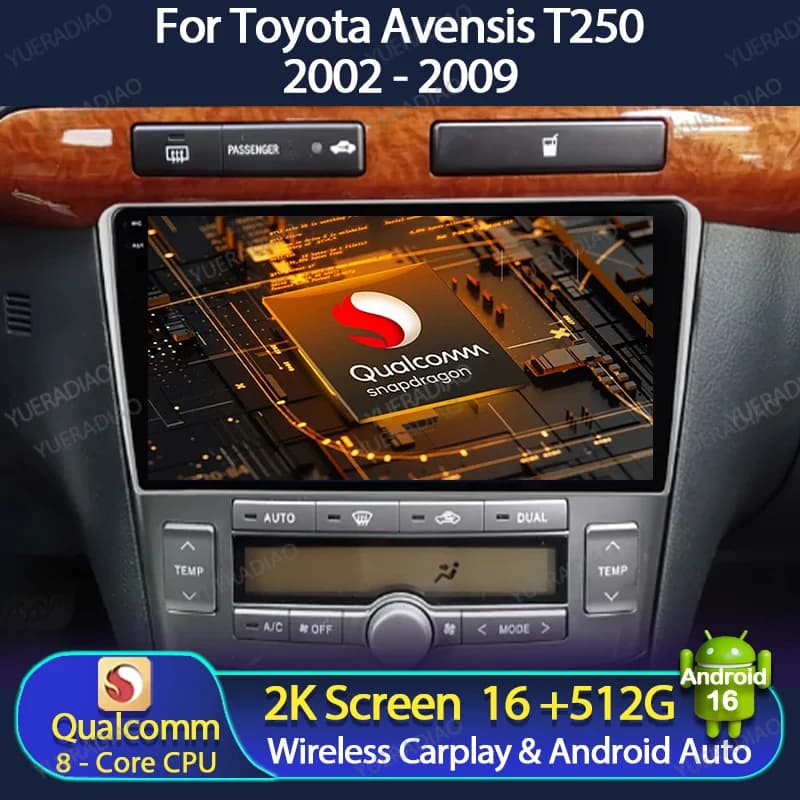 Android 15 Autoradio Per Toyota Avensis T250 2002 - 2009 GPS NAVI 2DIN QLED Lettore Video Multimediale BT 4G WIFI Qualcomm LTE 5G
