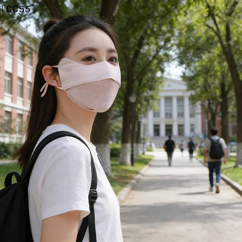 Maschera traspirante in seta ghiacciata, lavabile, anti-UV, protezione solare, antipolvere, in rete, per equitazione, sport all'aria aperta〔CC55〕