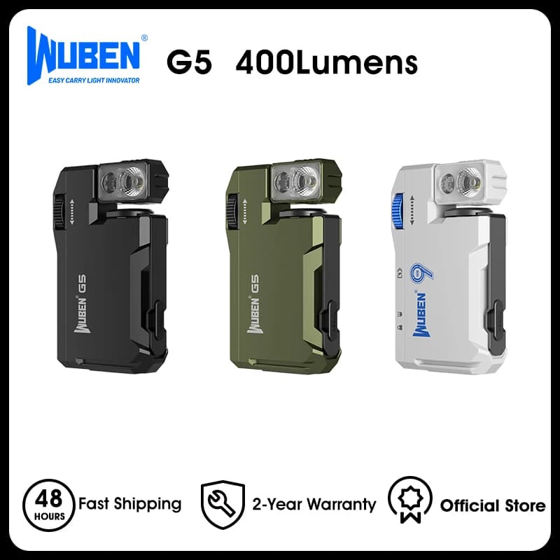 Torcia EDC ricaricabile WUBEN G5, mini torcia a doppia sorgente luminosa da 400 lumen con luce RGB, torce tascabili portatili