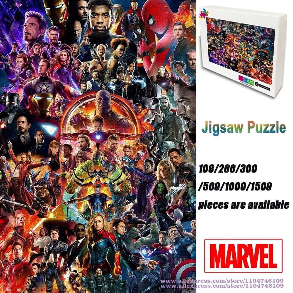 Collezioni di personaggi Marvel Puzzle Puzzle 108/200/300/500/1000/1500 pezzi Puzzle di intelligenza per bambini e adulti Decorazione della casa