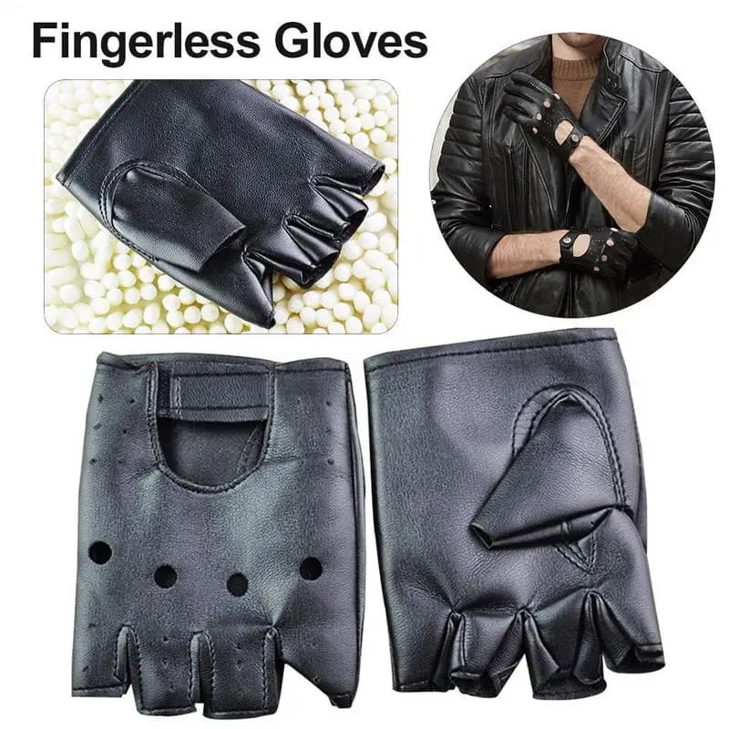 1 paio di guanti punk da motore guanti da guida per motociclisti in pelle PU cava fredda guanti mezze dita neri unisex guanti senza dita guanti