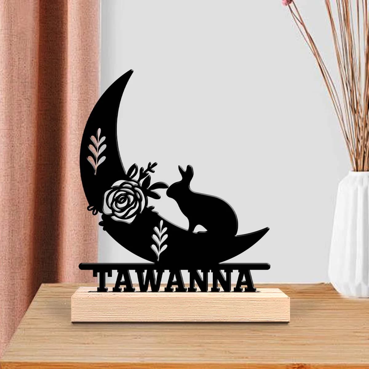 1pc Customized Metal Handicraft Ornaments Customizable Name With Wooden Base Modern Rural Home Desktop Decorations