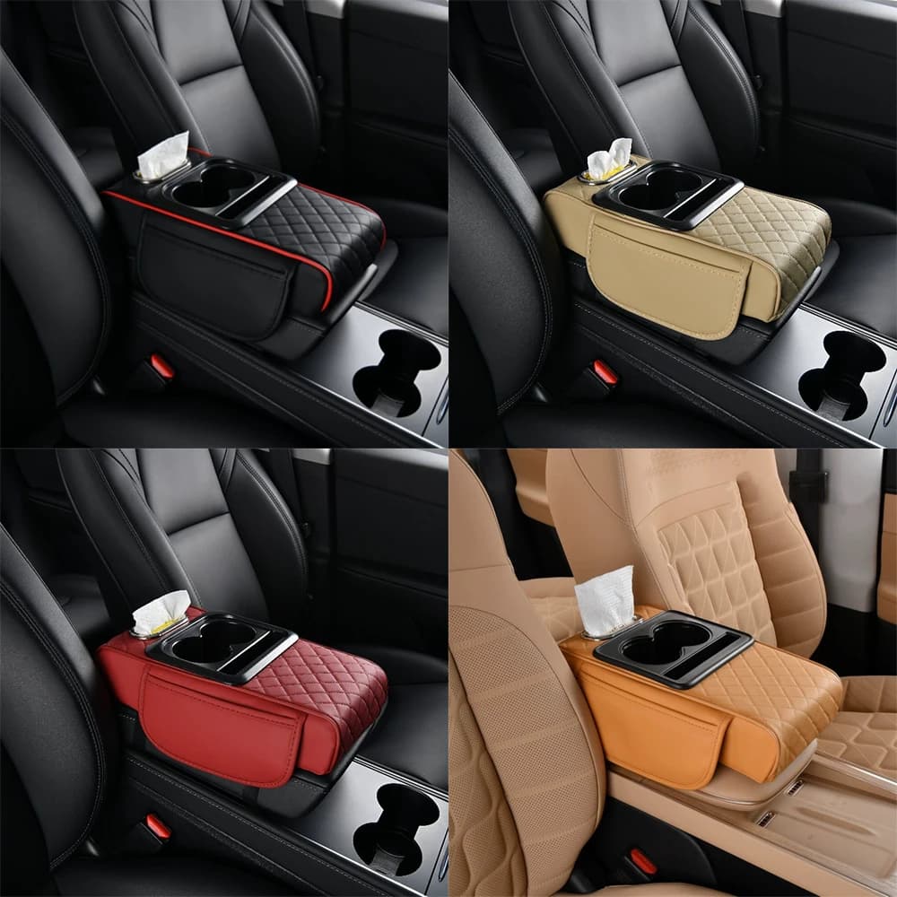 Car armrest box Armrest cushion with 7,5 cm thickened height with support for pocket fabric cup Bearing for support height for cotton elbow memory