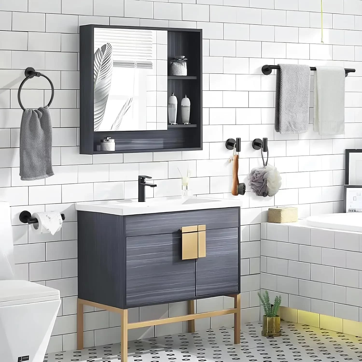 Bathroom Hardware Set Toilet Paper Roll Holder Set Stainless Steel Bathroom Accessories Set Wall Mounted Towel Bar Towel Ring