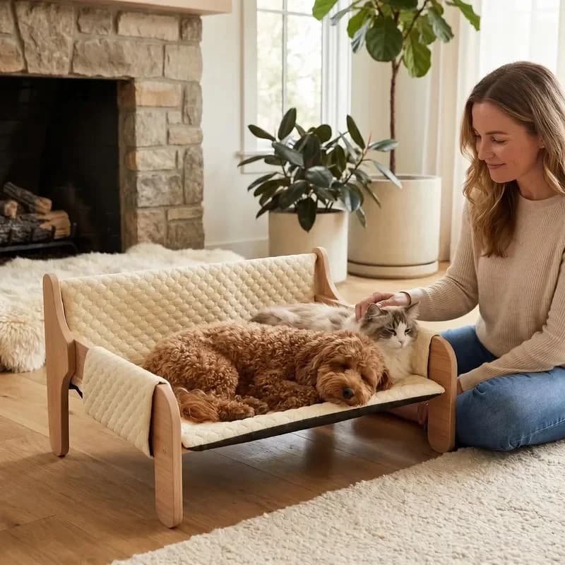 Wholesale Eco-Friendly Summer Solid Comfortable Soft Indoor Cat Dog Bed Detachable Washable MDF Small Wooden Polyester Fill