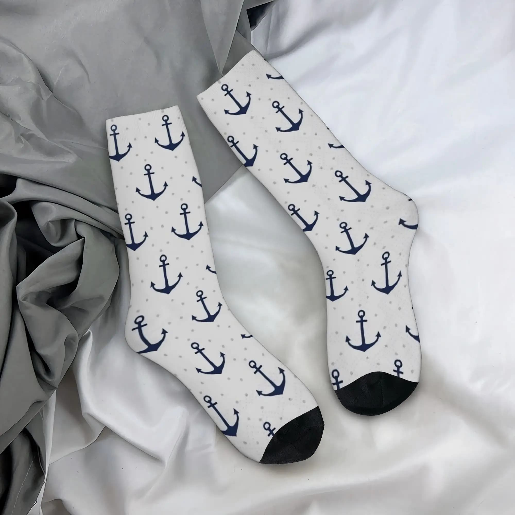 Calze da Uomo con Motivo Ancora Nautica, Calze Morbide di Media Lunghezza alla Moda Autunnale, Calze Antiscivolo per Arrampicata