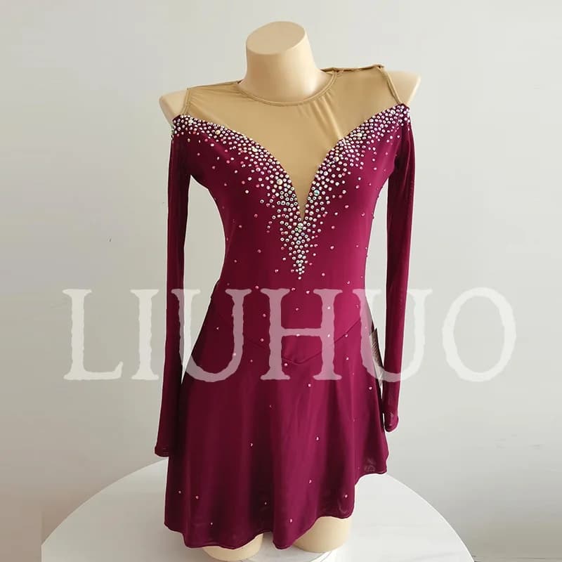 LIUHUO Abito per Pattinaggio Artistico su Ghiaccio per Ragazze Donne Adolescenti Elasticizzato in Spandex per Competizione Vendita all'Ingrosso JC223