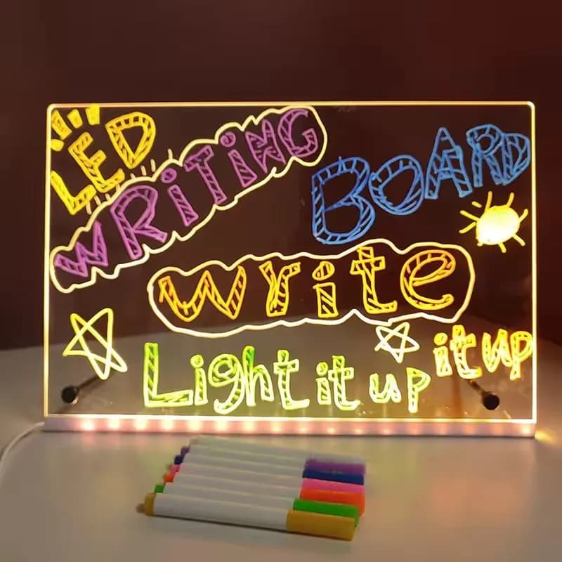 Lampada da notte a LED con lavagna per appunti, 7 penne colorate, lavagna acrilica fai-da-te per messaggi, lavagna cancellabile per disegnare e dipingere, regalo di compleanno per bambini