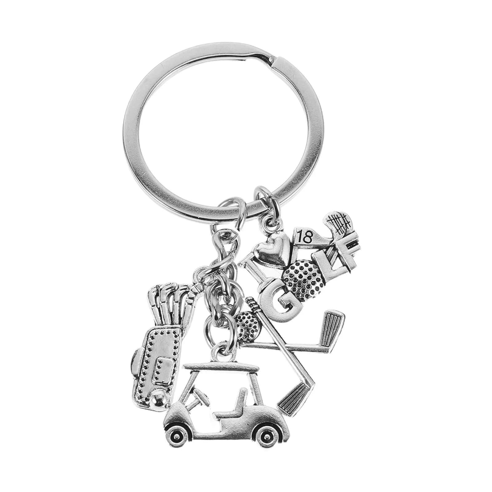 2 Pezzi Portachiavi da Golf in Lega Metallica Stile Sportivo per Uomini Donne Golfisti Accessori Auto Mini Ciondolo Palla da Golf Quick Cart