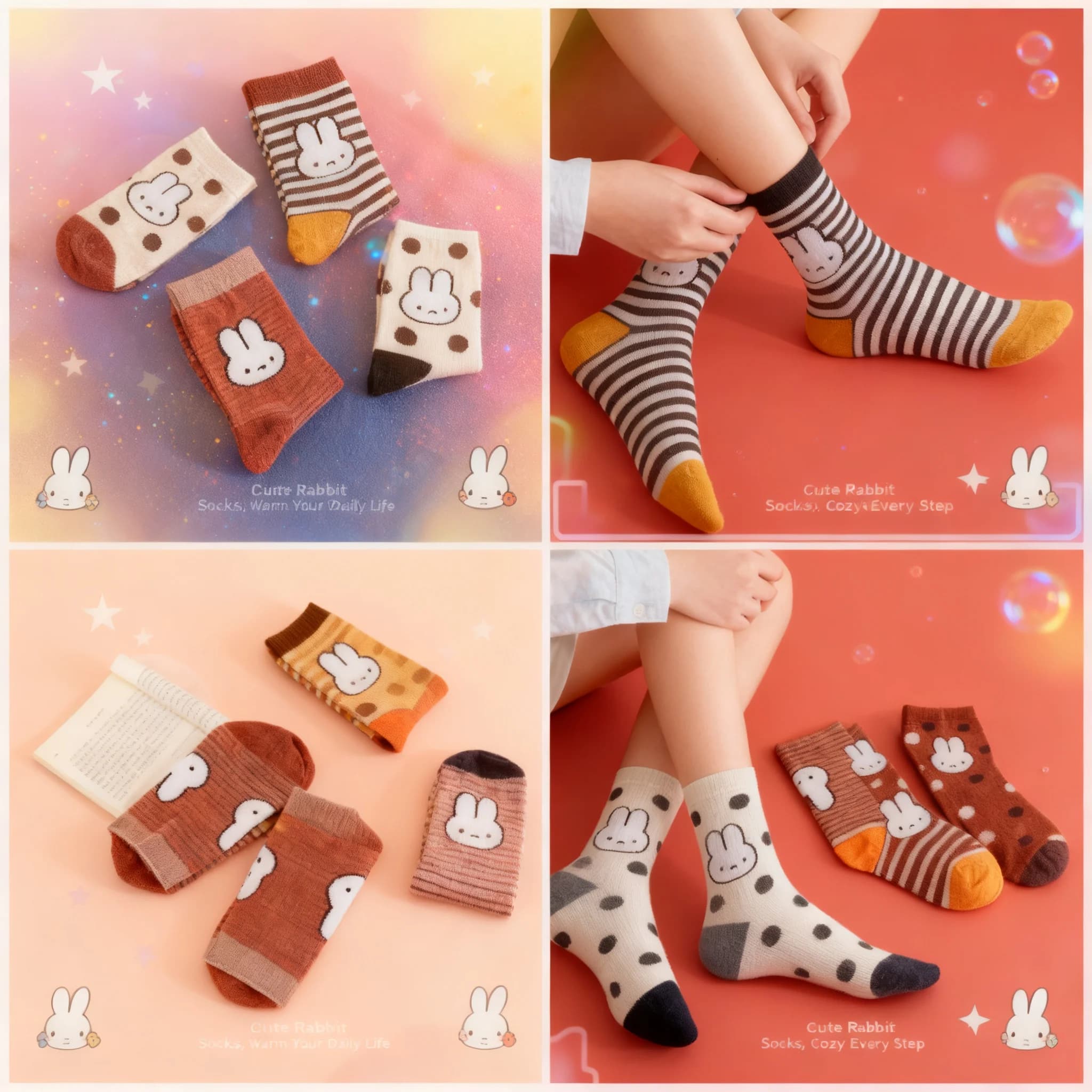 Miffy Cartoon Unisex Breathable Cotton Tube Socks High Color Value Creative Cute Stylish Durable All Match Gift Everyday