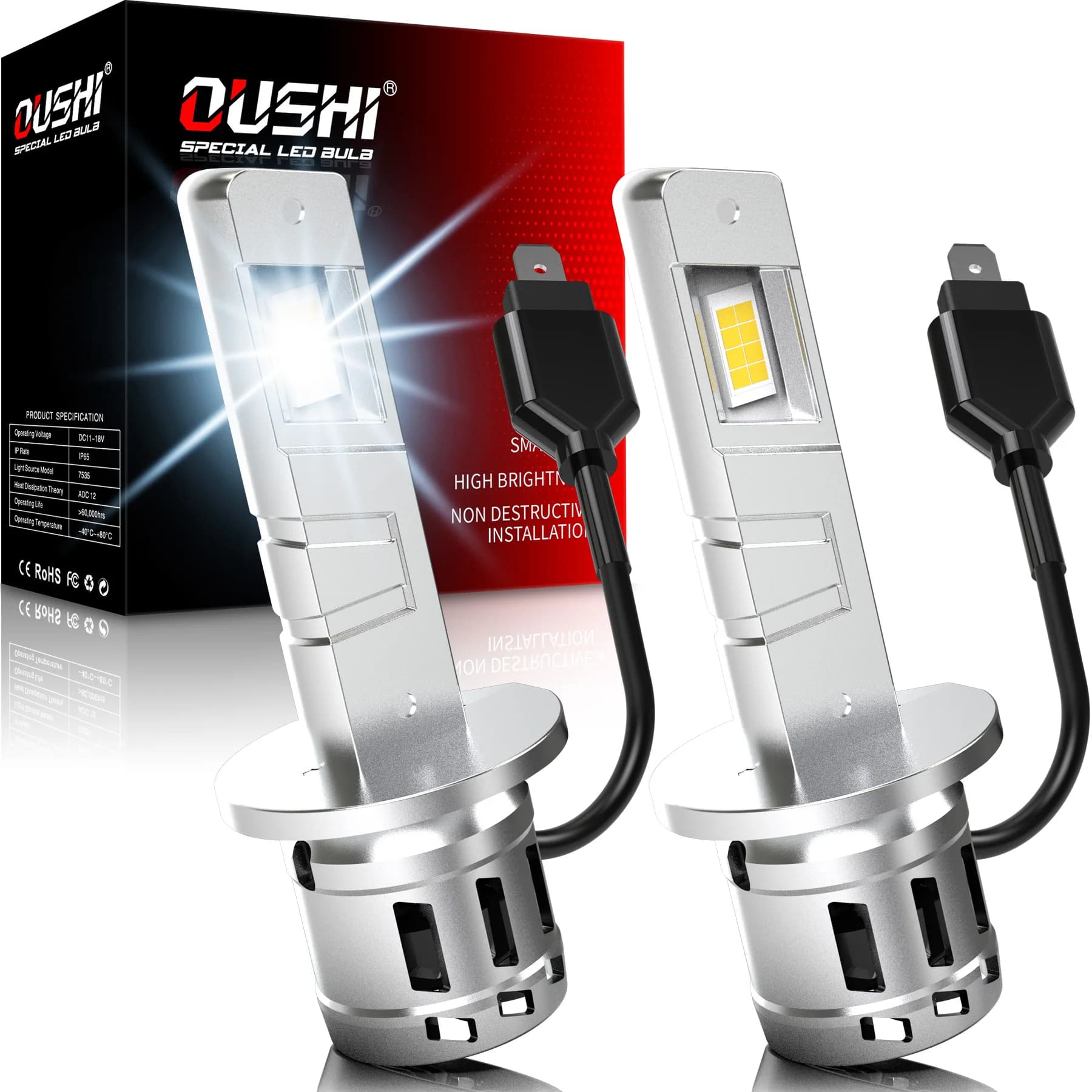OUSHI 2 pz H1 Lampadina per fari a LED per auto Super luminosa 6000 K Bianco H1 Lampadina ad alta potenza Nessun adattatore richiesto per Land Rover Range Rover