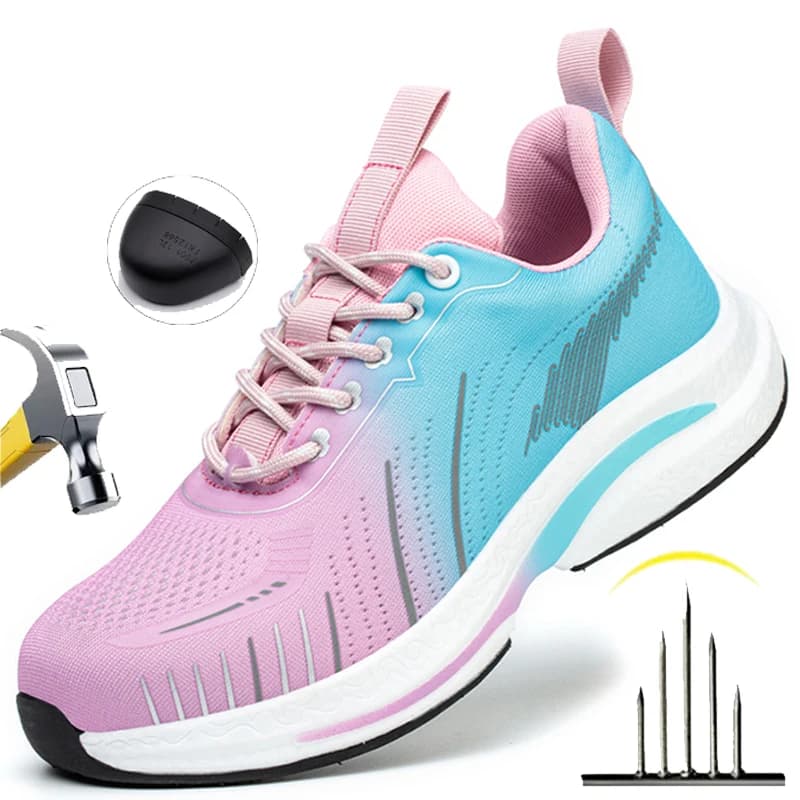 Scarpe Antinfortunistiche da Donna con Punta in Acciaio, Sneakers Leggere e Traspiranti, Stivali Antiurto per Cantieri, Scarpe da Lavoro e da Trekking
