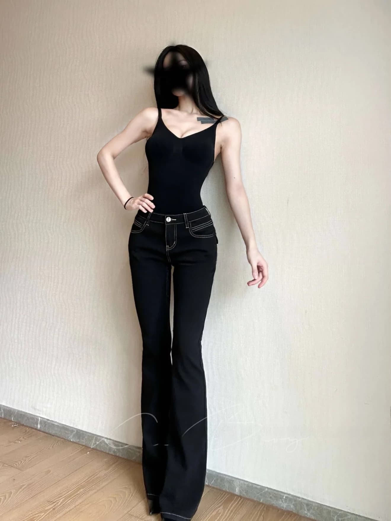 Slim Fit Low Waist Denim Jeans Women's Sexy Style High Elasticity Flared Pants Tight Black Jeans Cotton Stretch Denim Long Tr...