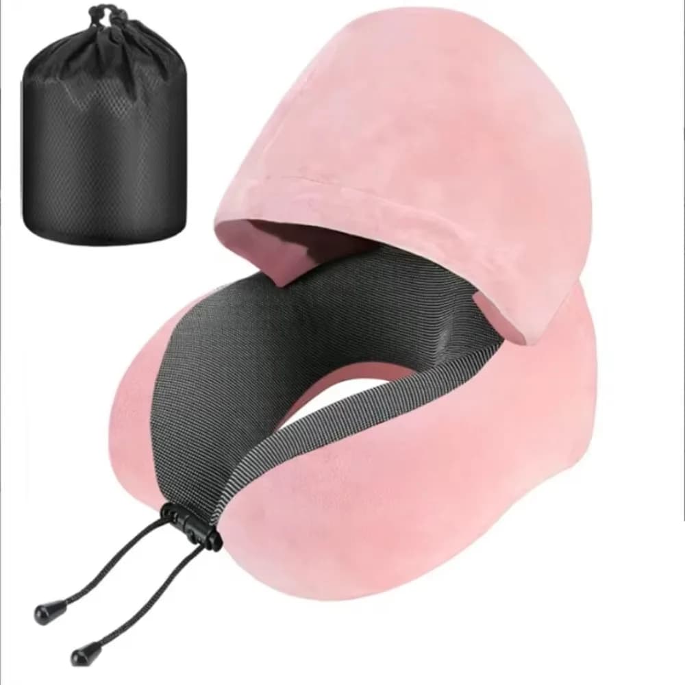 Cuscino da Viaggio Rimovibile per il Collo con Fodera Lavabile Regolabile, Cuscino con Cappuccio Morbido e Supportivo con Borsa per il Trasporto, Cuscino per Auto e Pisolini in Ufficio