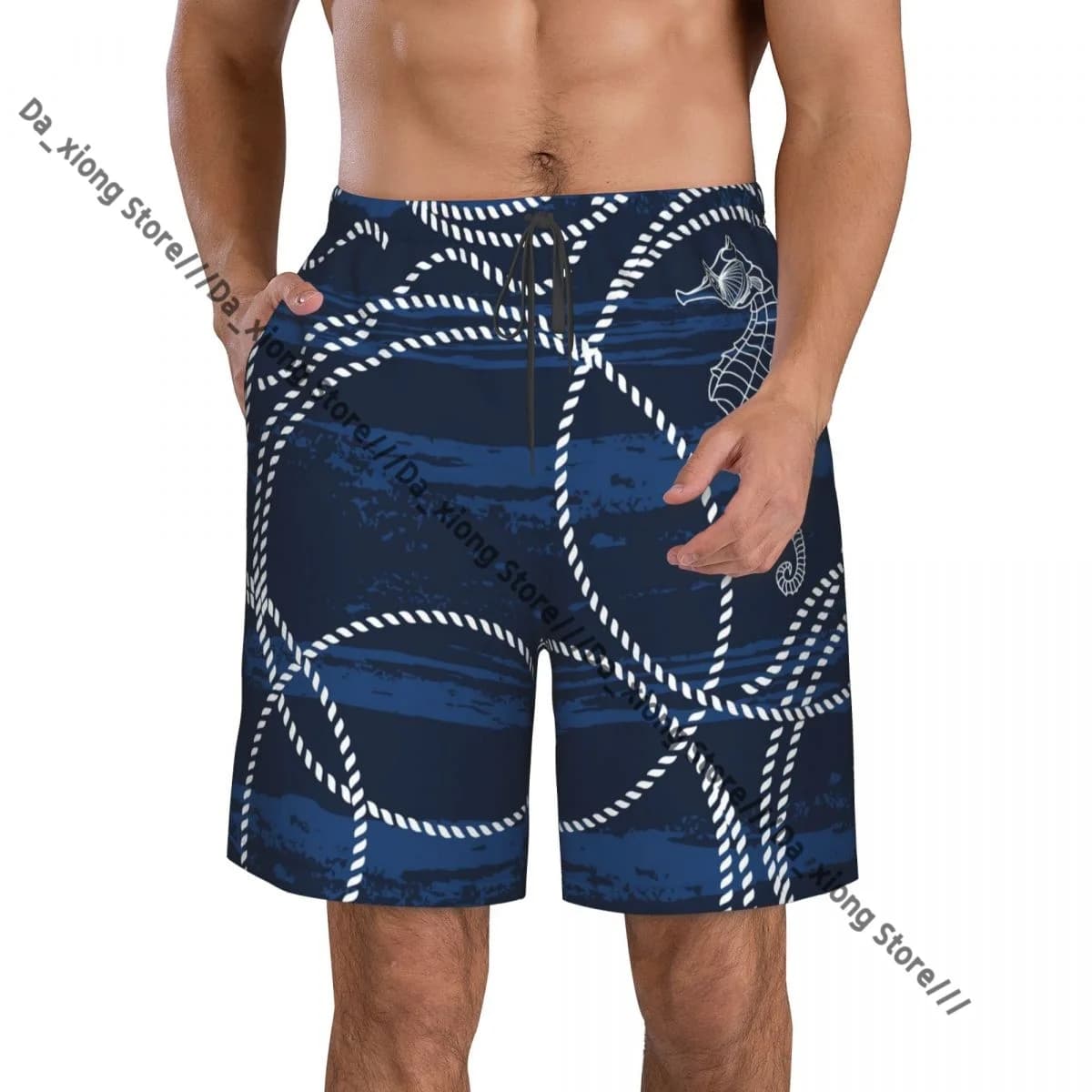 Cavalletti marini e corde marine Stampa blu scuro Pantaloncini da bagno ad asciugatura rapida per uomo Costumi da bagno Costume da bagno Tronco da bagno Abbigliamento da spiaggia