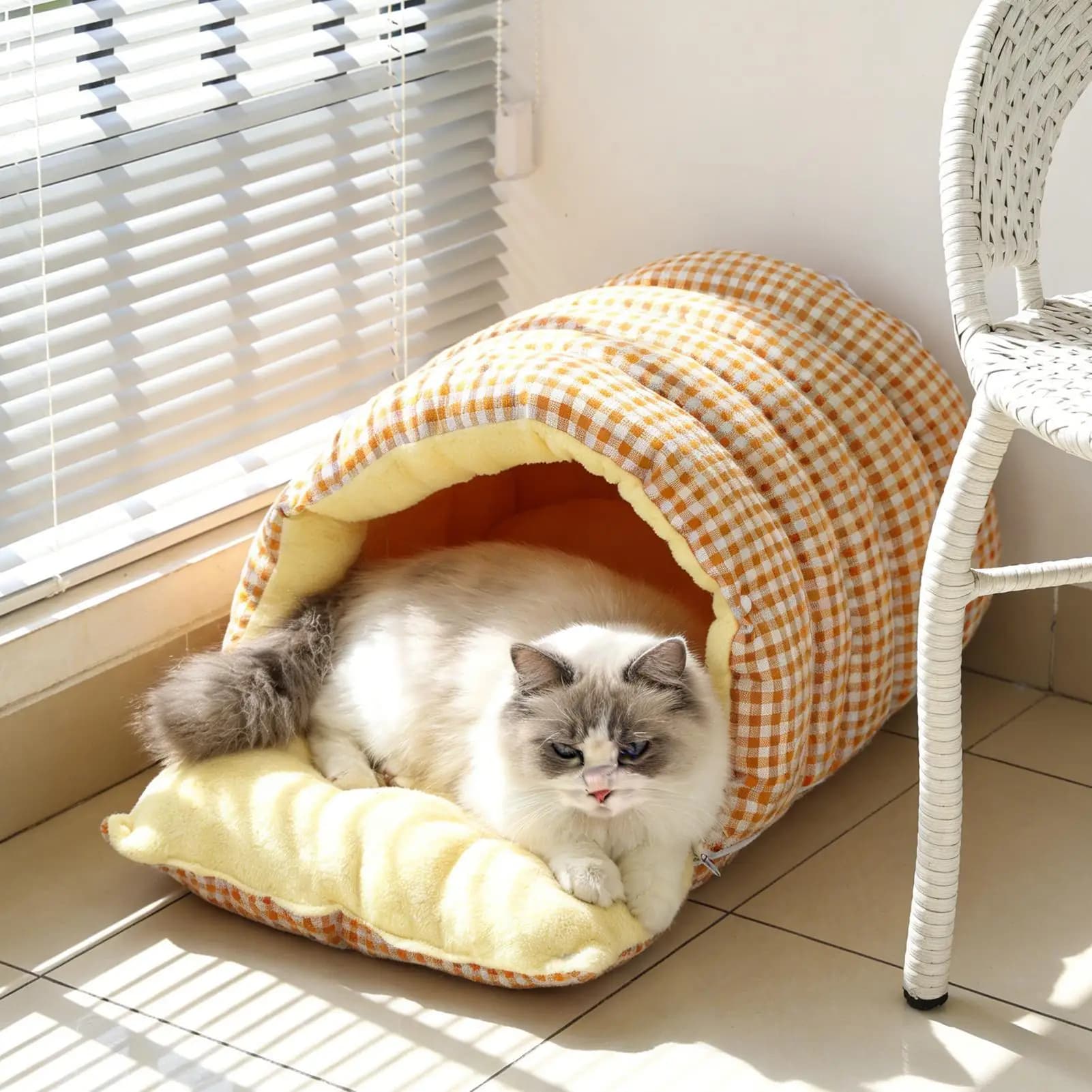 Cats Closed for Cats, Nest Foldable for Domestic Animals, Cat Bed, Winter Nest Hot for Dogs, Semi-Closed for Cats