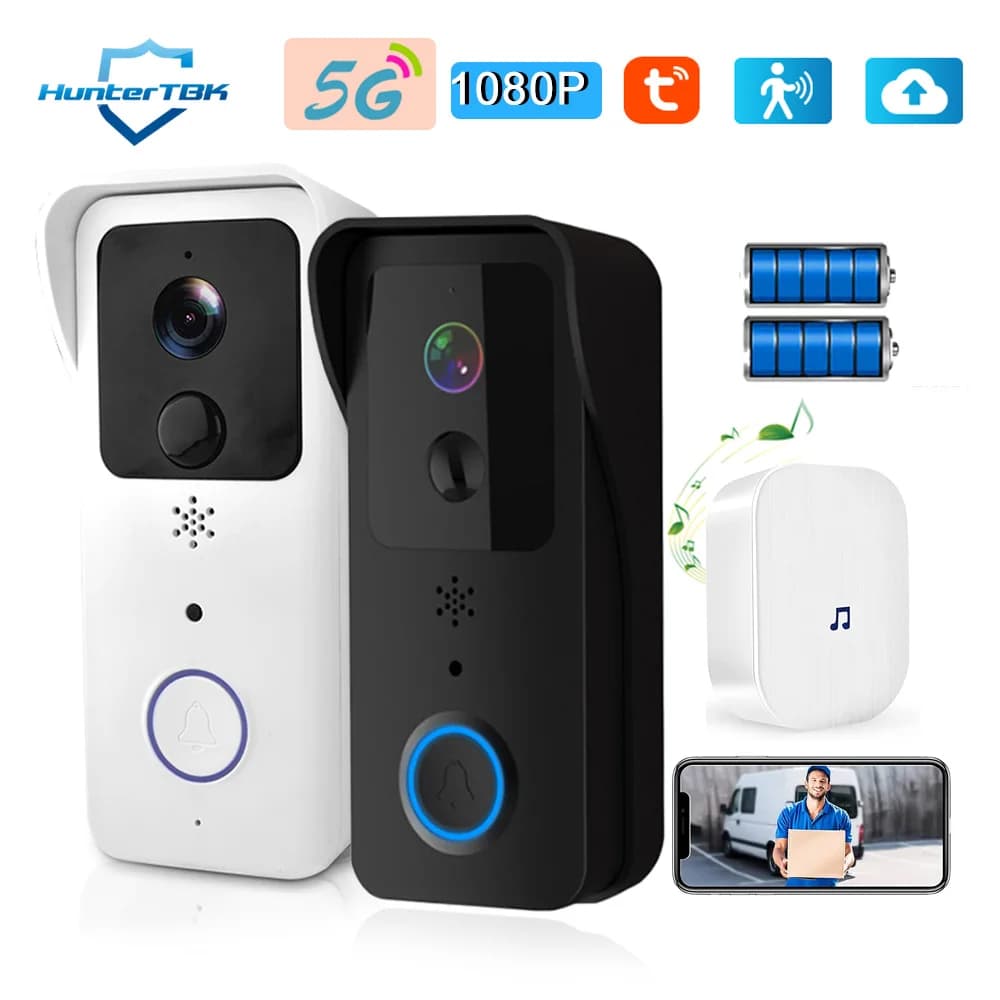 5Ghz Wi-Fi Smart Video Doorbell 1080P Wireless Door Bell Tuya Smart Outdoor Intercom Doorbell Waterproof Camera Ringing Bell