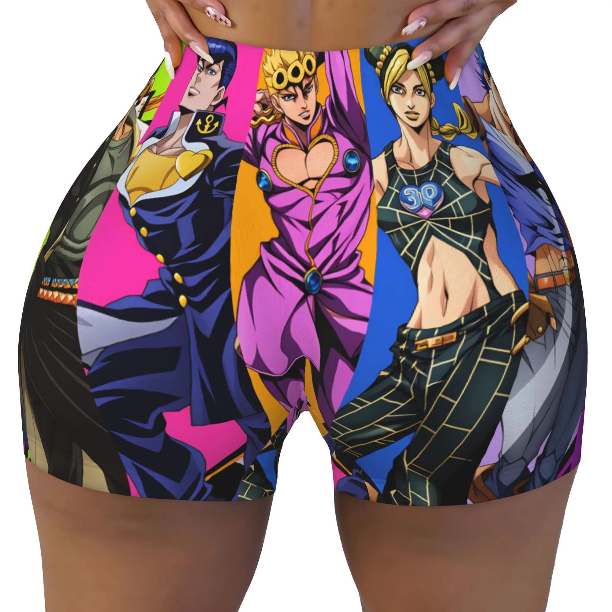 Manga JoJo Bizarre Adventure Volleyball Biker Workout Shorts Women Japan Anime Gym Athletic Yoga Shorts