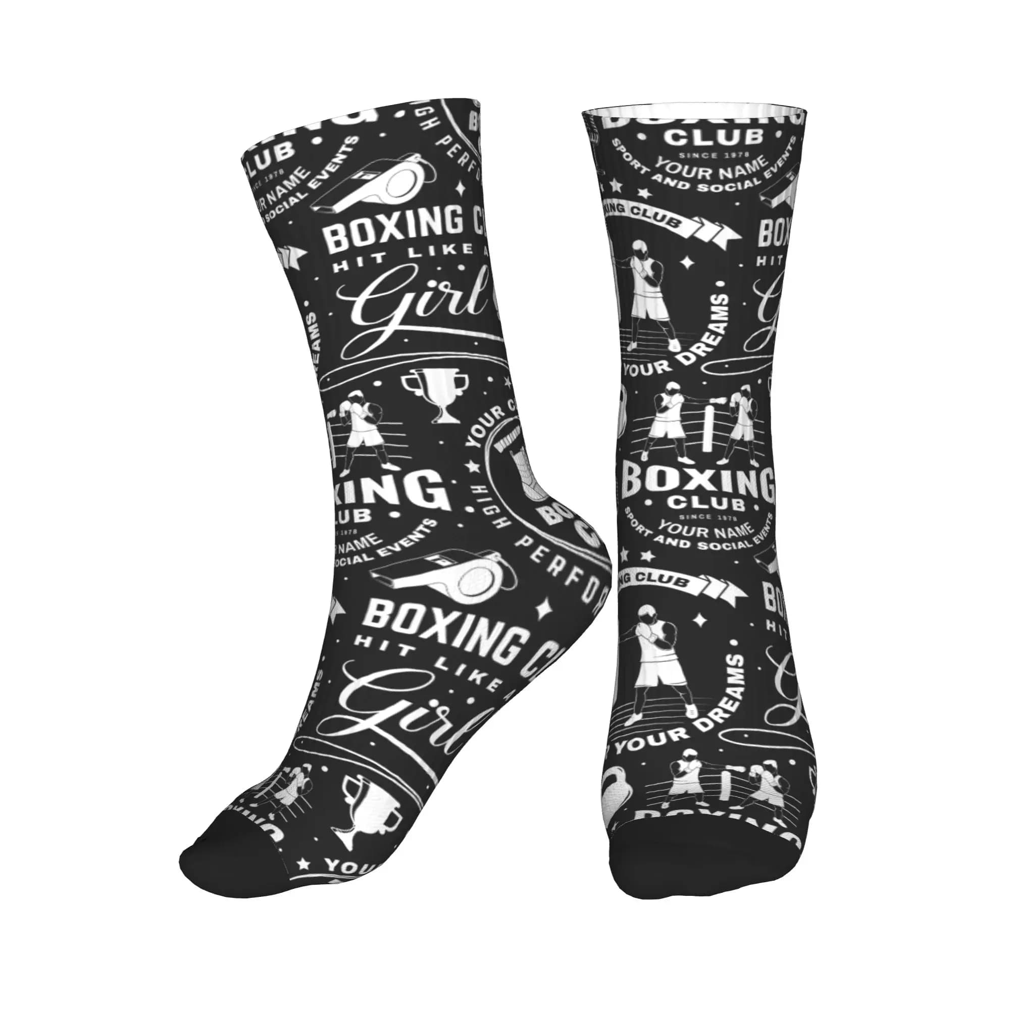 Harajuku Vintage Boxing Club Seamless Print Socks Men Women Warm 3D Printing Sports Basketball Socks