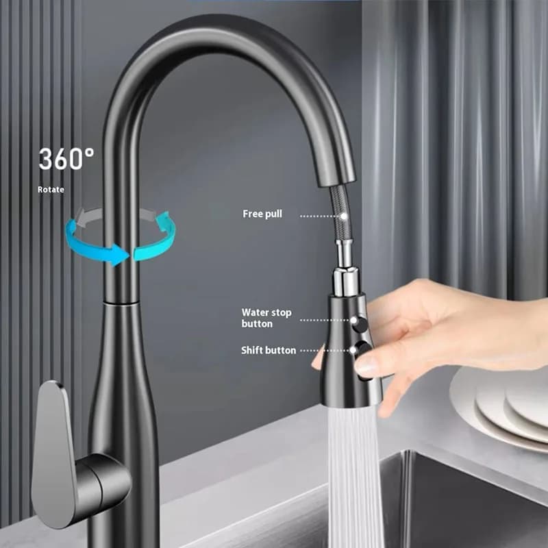 Rubinetto per lavello da cucina estraibile in ottone addensato di alta qualità Rubinetto per acqua calda fredda in acciaio inossidabile con ugello spruzzatore a tre modelli