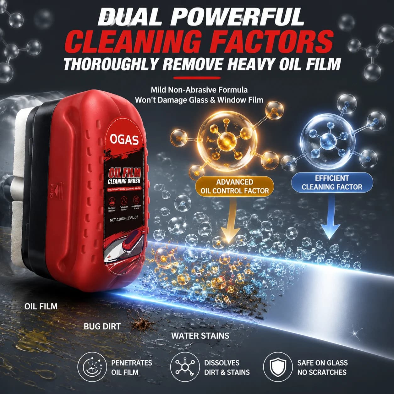 Car Glass Oil Film Cleaning Brush Hydrophobic Anti-Fog Windshield Cleaner Sponge Auto Window Mirror Home Glass Leather Interior