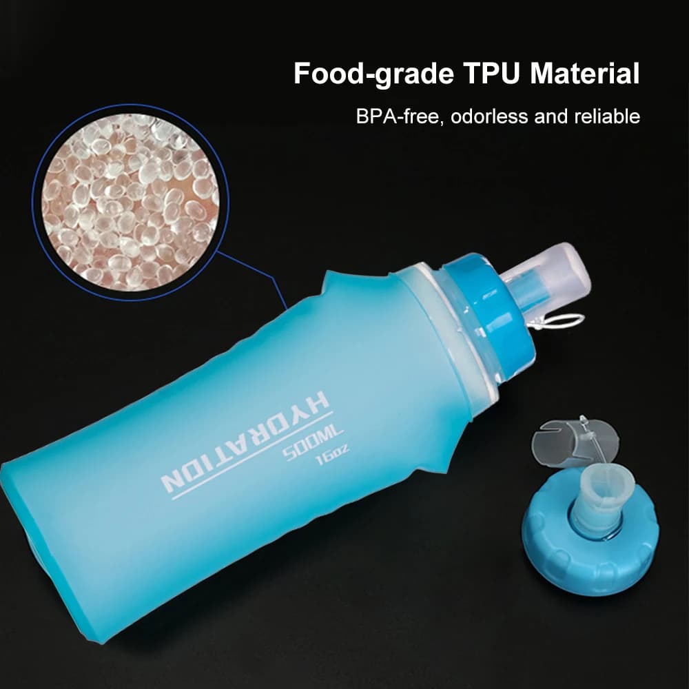500ml TPU Soft Flask Collapsible Sports Water Bottle for Hydration Pack for Running Hiking Cycle Climbing Jogging