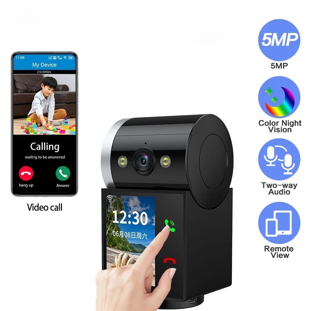 Telecamera di Sicurezza WiFi PTZ da Interno 5MP con Funzione Baby Monitor, Visione Notturna a Colori, Chiamata One-Touch e Videosorveglianza IP Intelligente