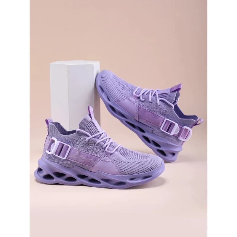 Scarpe da corsa con suola viola da donna, sneakers casual in rete traspirante, scarpe sportive leggere per camminare e fare jogging