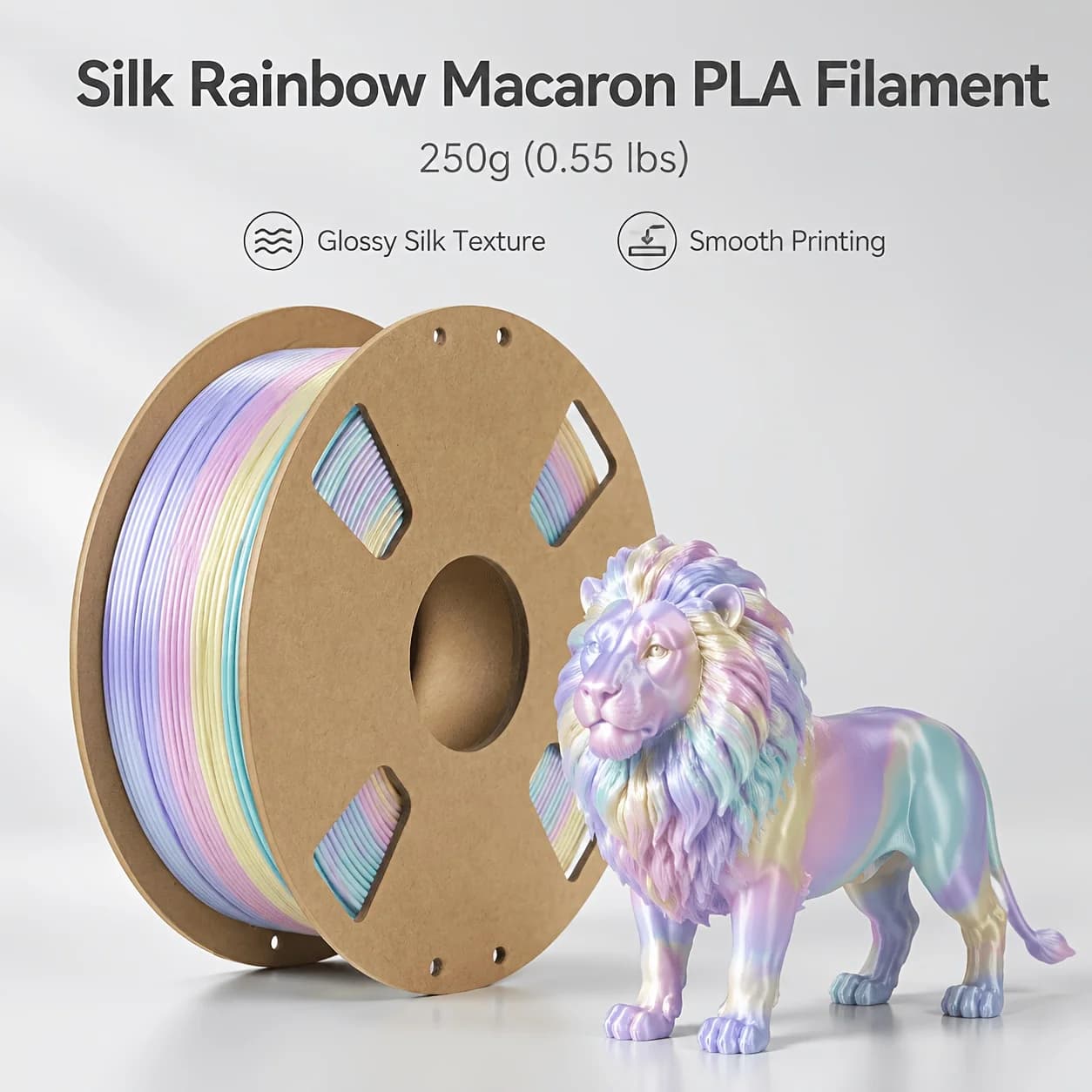 Silky Rainbow Gradient PLA Filament 1.75mm Macaron Fast Color Shift Multicolor 200g/250g/500g/1000g Spools