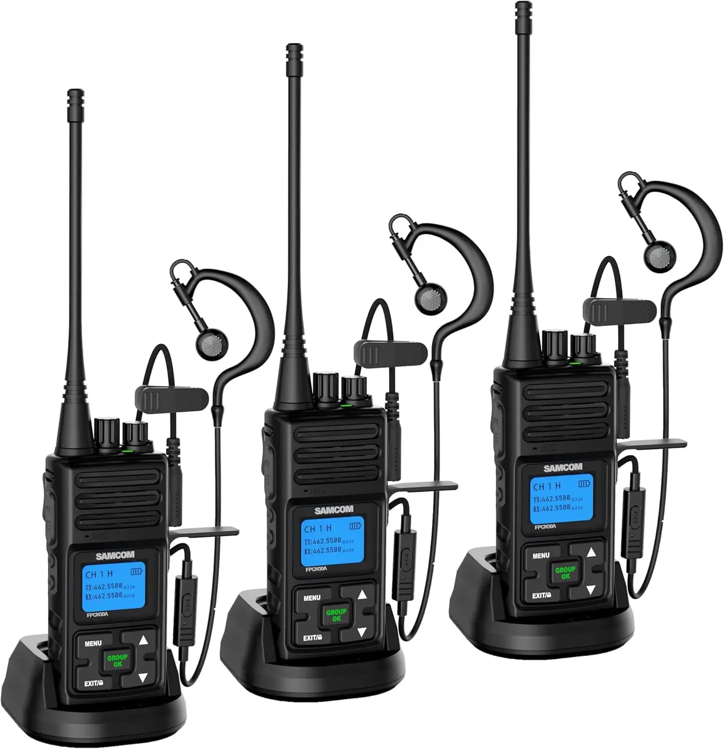 Radio Portatili Professionali UHF 5W con Chiamata di Gruppo, Walkie Talkie Ricaricabili a Lungo Raggio per Aziende, Set da 3