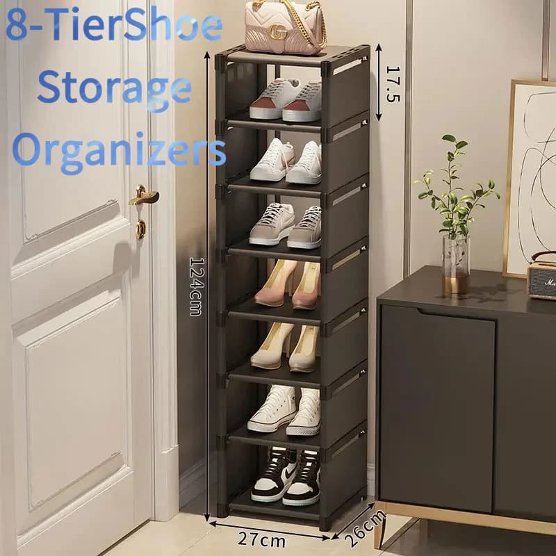 Scarpiera 8 levels black, multi-layer storage rack for living room, mobile scarpiera easy to mount