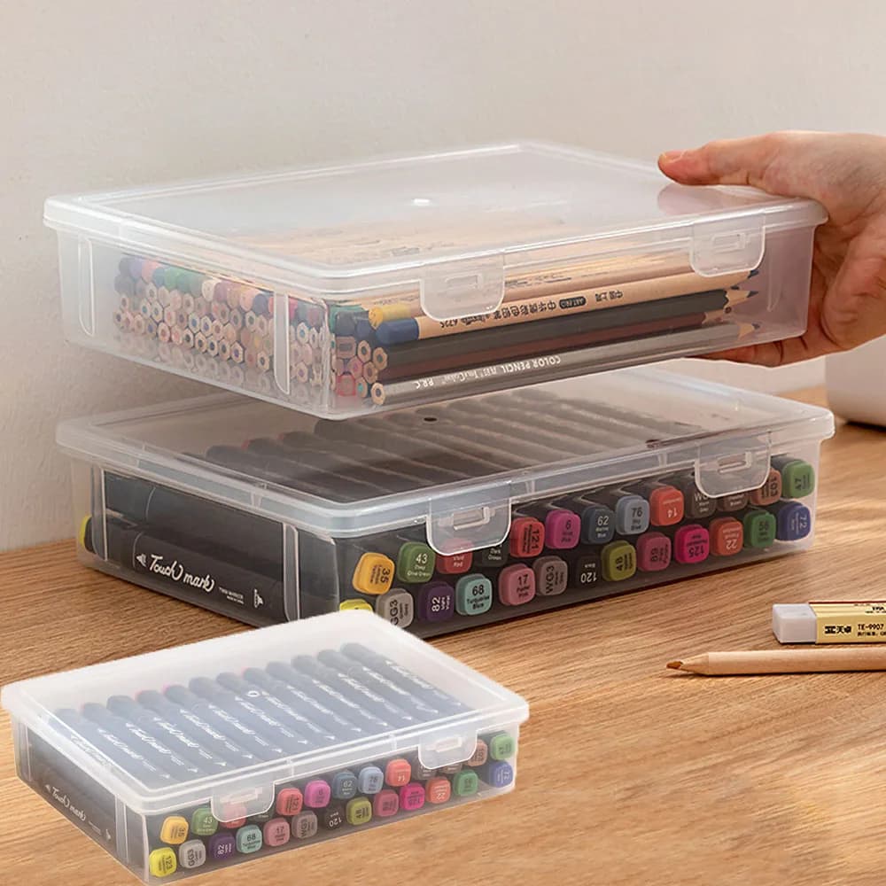 Transparent pen holder box, desktop marker pen storage box, extra-large crayon stand, plastic storage art supplies