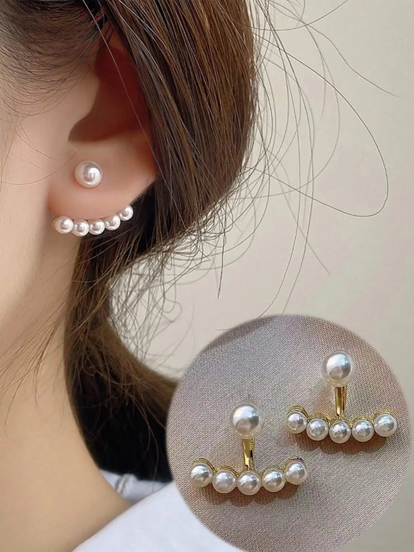 topshiny 1pair Minimalist Heart Pearl Stud Earrings, Korean East Gate Fashion Girl Dangle Earrings, Women Jewelry