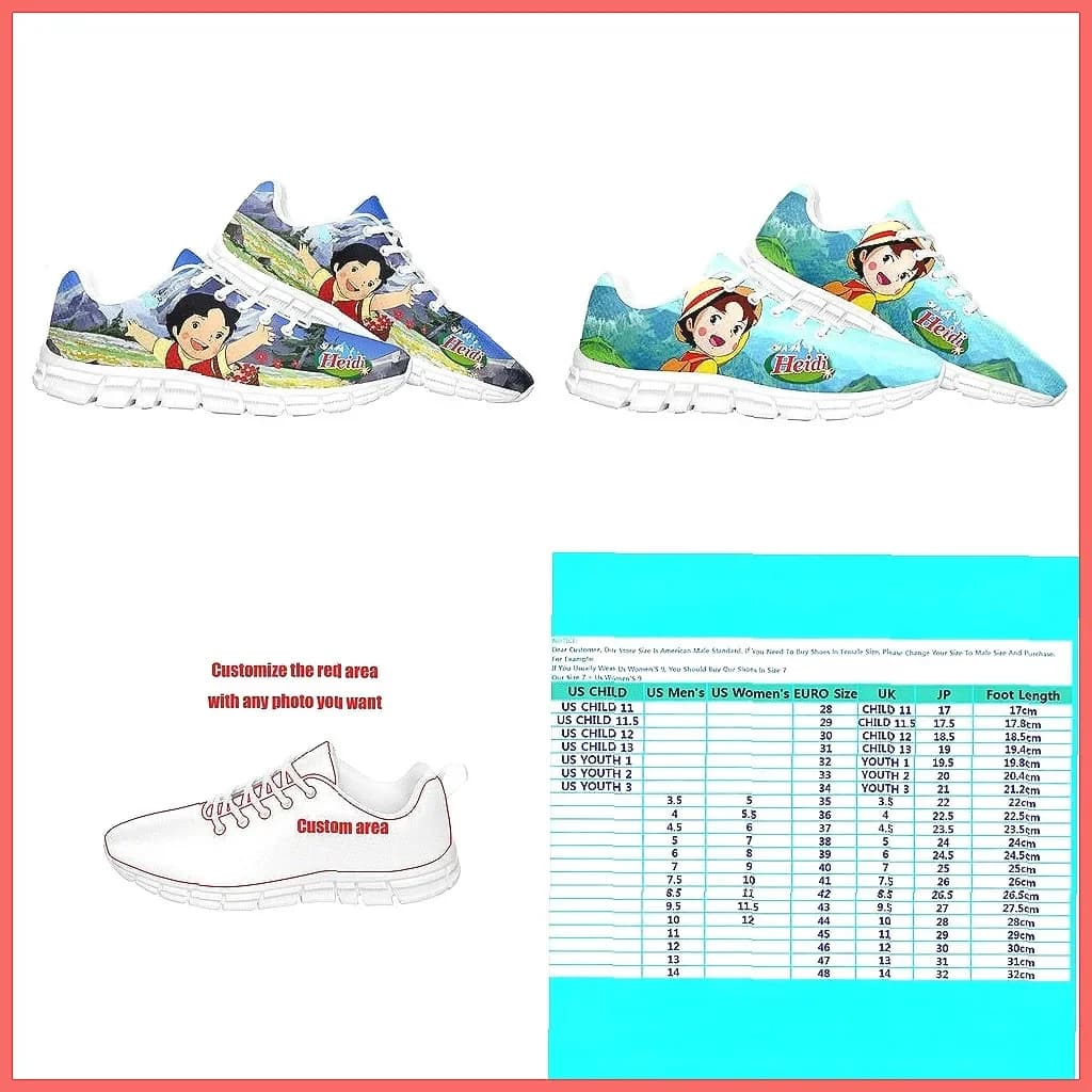 Sneakers Heidi Manga Comics, scarpe sportive personalizzate per uomo, donna, adolescenti, design alpino confortevole