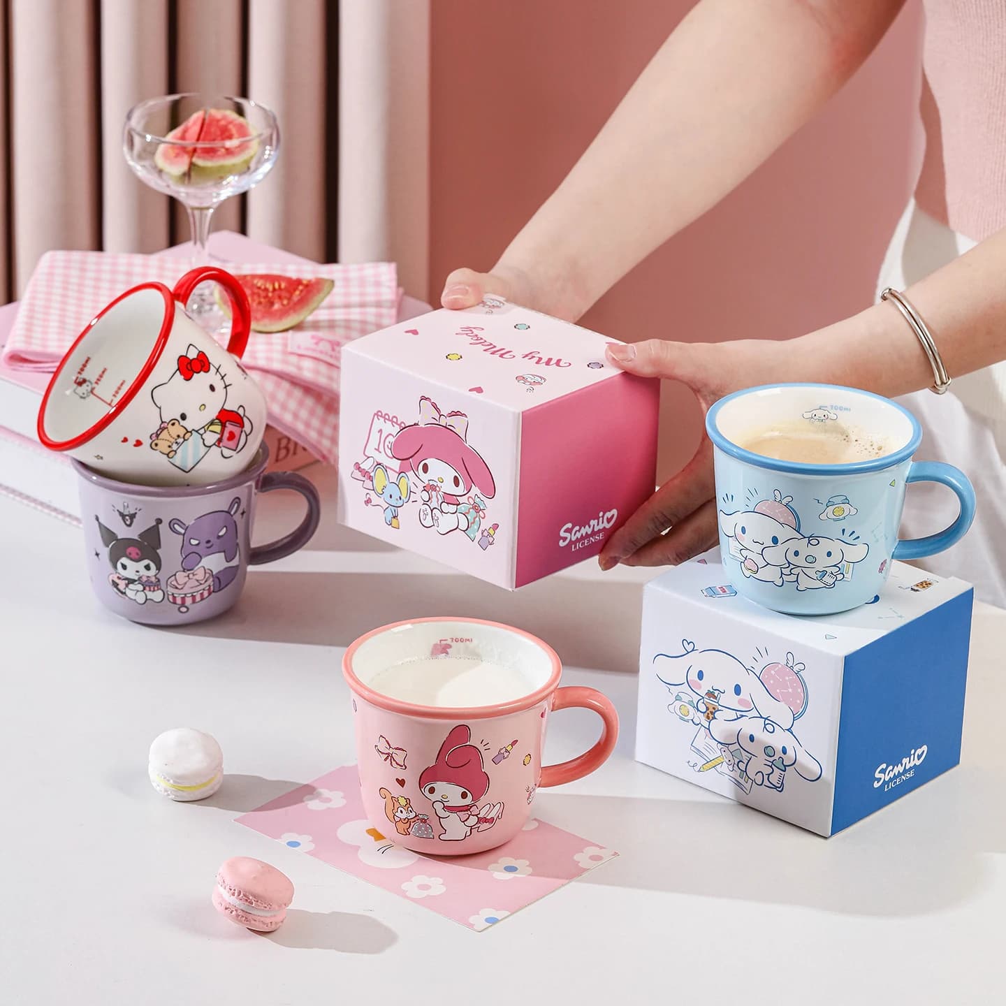 340Ml Cartoon Sanrio Hello Kitty My Melody Cinnamoroll Kuromi Ceramics Kawaii Mug Beautiful Cutlery cup child Birthday Gift