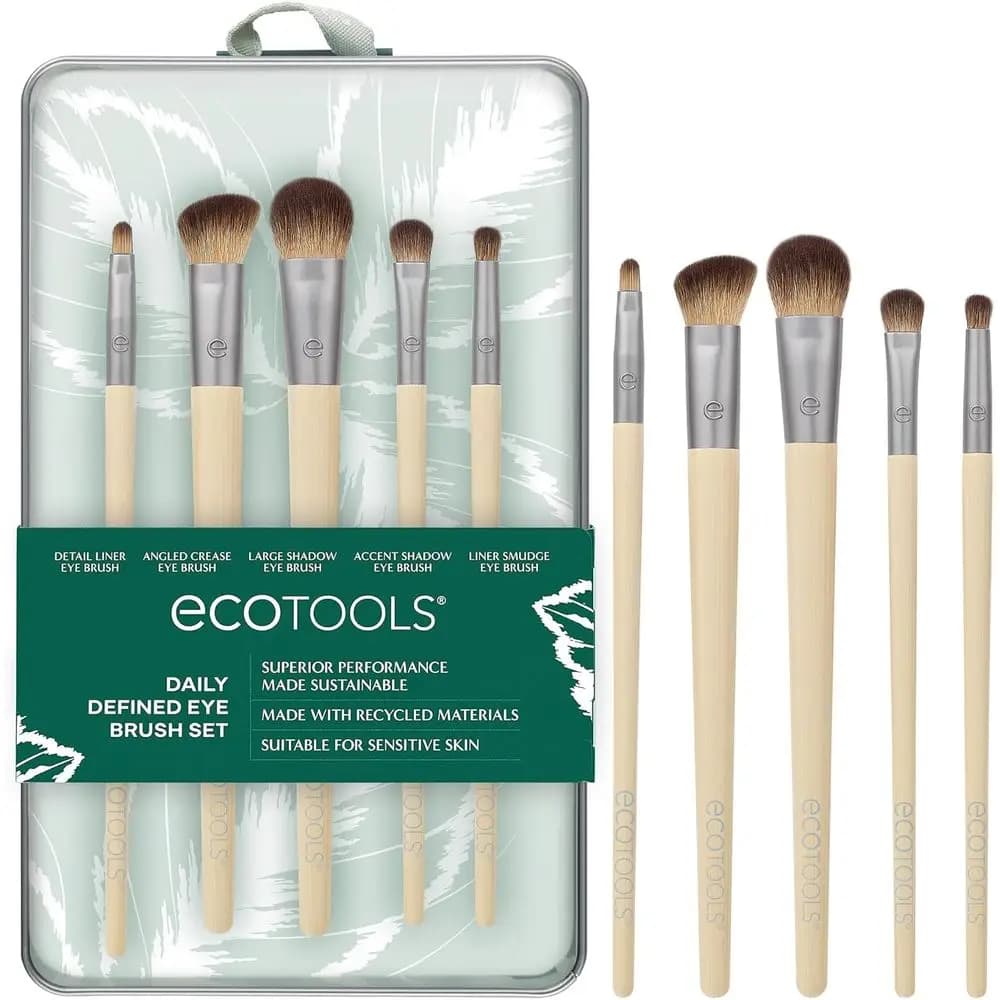 Set di 5 Pennelli per Trucco Occhi Ecologici Sintetici per Applicazioni di Liquidi, Polveri e Creme, Cruelty-Free