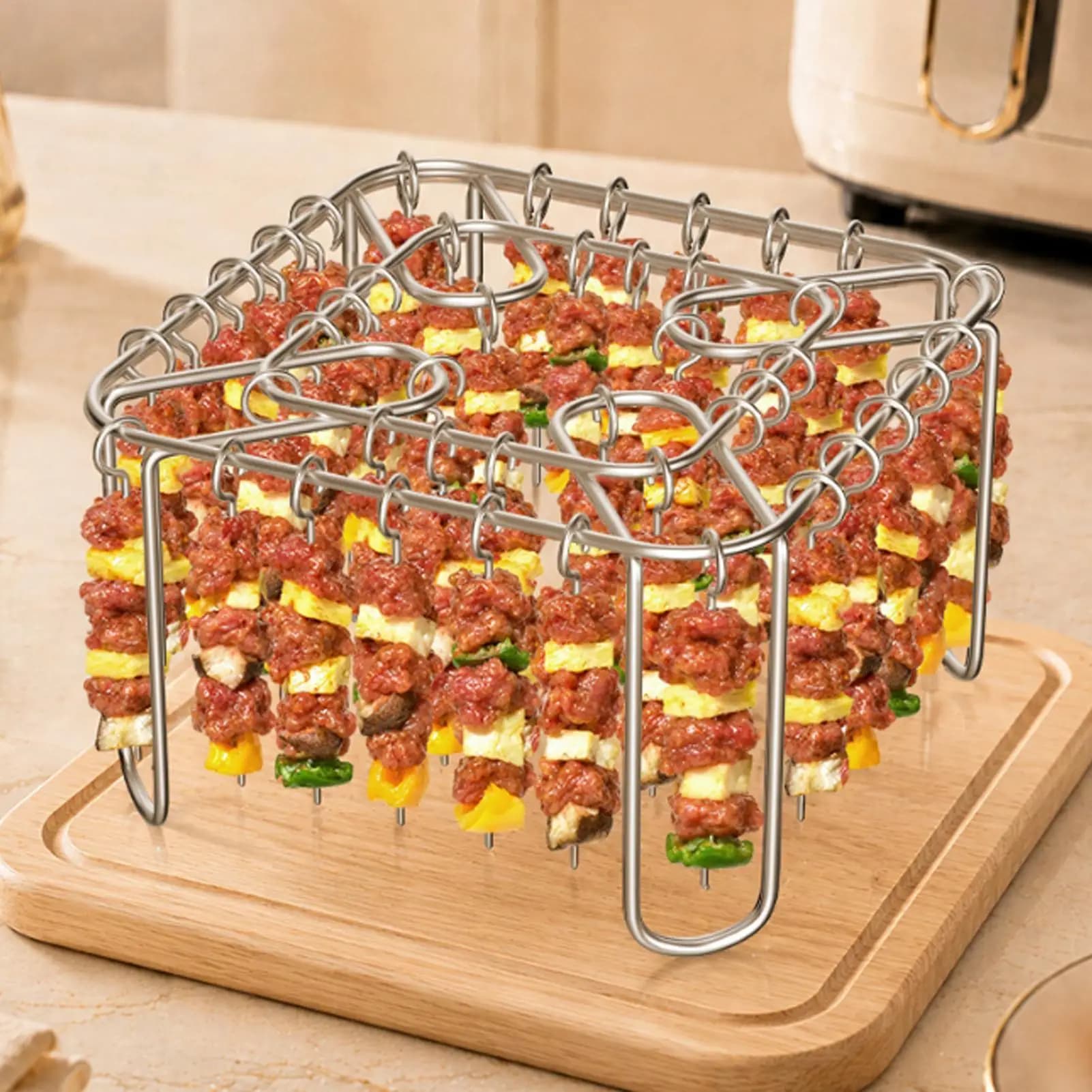 Stainless Steel Air Fryer Vertical Grill Rack String Grill Detachable Skewer Holder 40 Baking Needle for Air Fryer Accessories