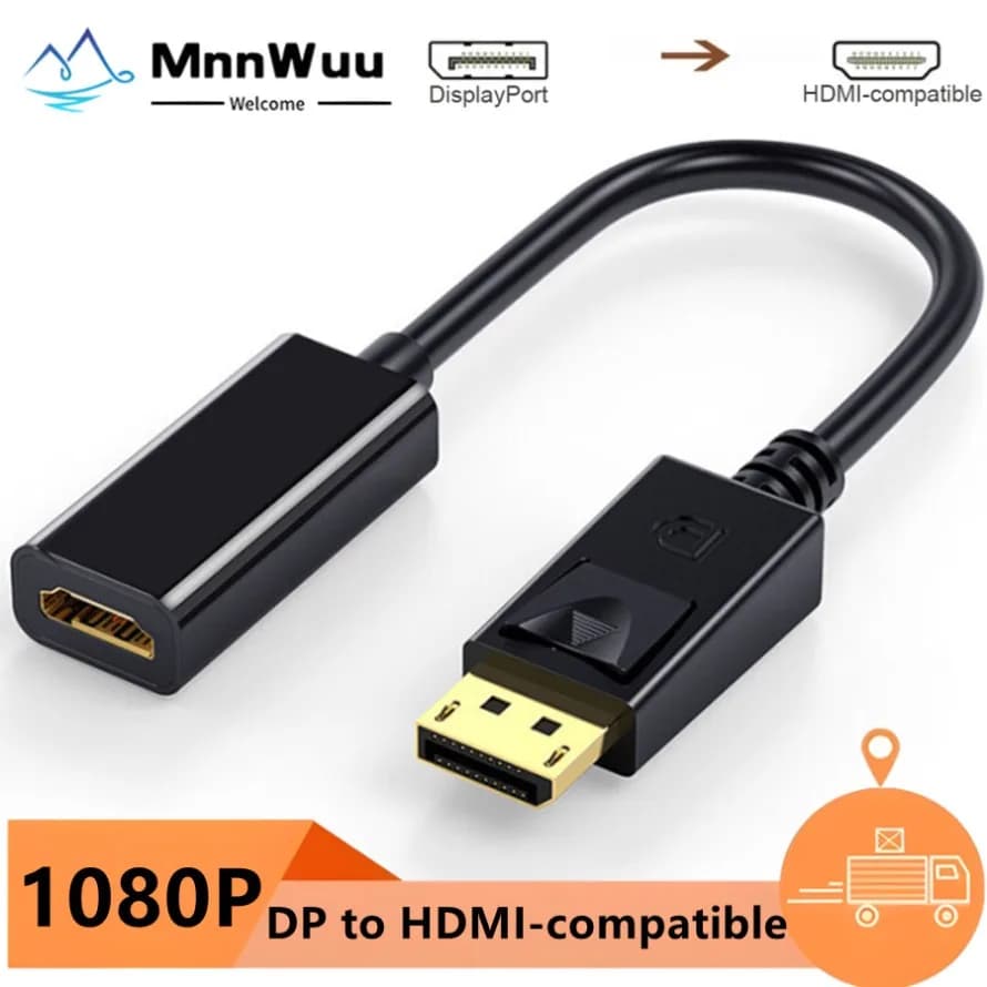 Adapter Converter Compatible with DisplayPort to HDMI 1080P Male Port Display DP to Female Adapter Cable TV HD Video Audio for PC TV