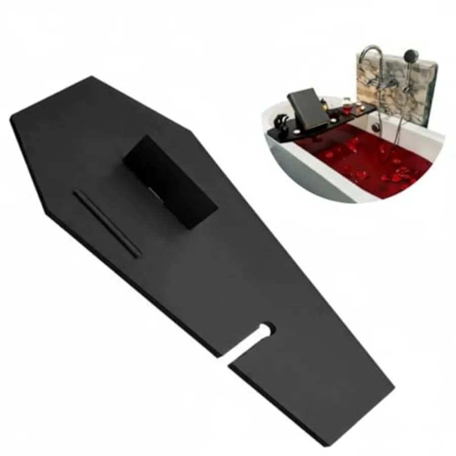 Decorazioni di Halloween: Vassoio da Bagno a Forma di Bara Gotica con Supporto per Tablet, Vassoio Portaoggetti per Vasca da Bagno in Legno Nero