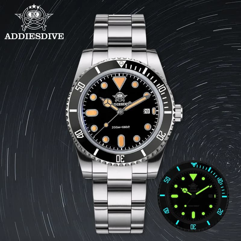 ADDIESDIVE Men's Watch Fashion with Ceramics 20 Bar 2115, Steel Analog Men's Watch with Bolla Glass Super Bright BGW9