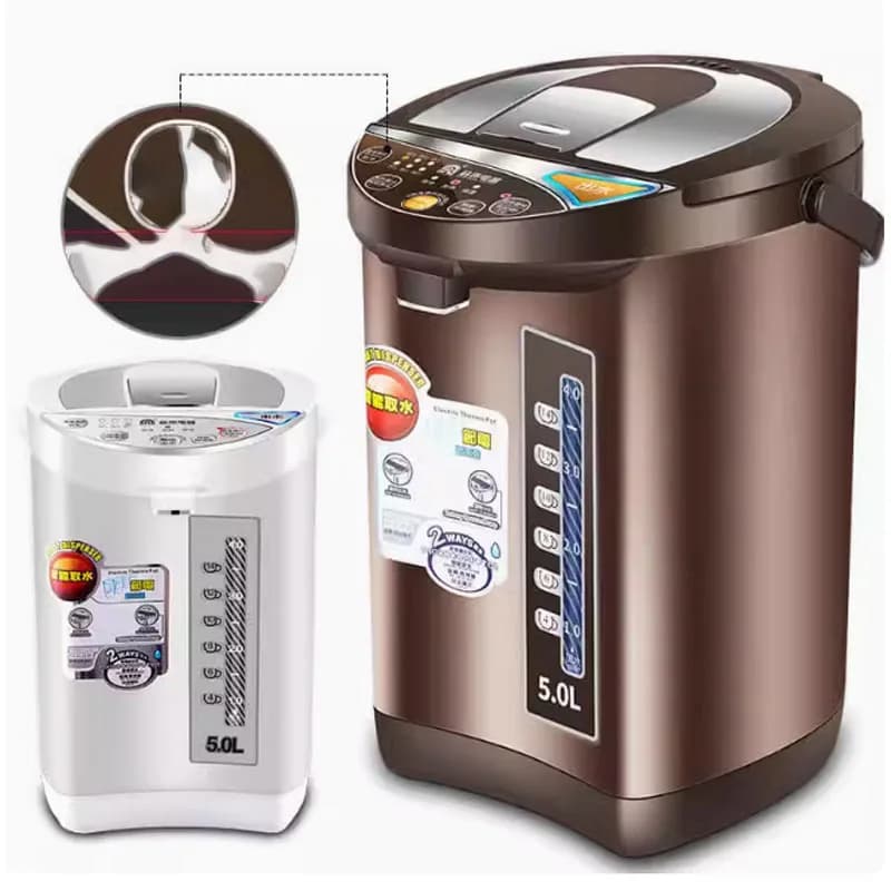 850 W/5 liters constant temperature electric kettle with automatic bottle closure, water outlet for hot water decloration, a